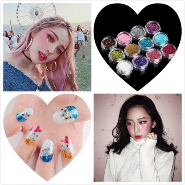 Bộ 12 hủ kim tuyến trang trí móng, make up, DIY.