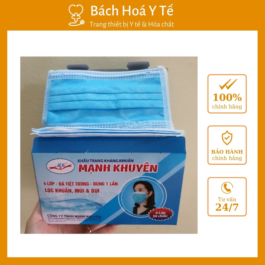 Khẩu trang kháng khuẩn Mạnh Khuyên 4 lớp . Hộp 50 cái, đã tiệt trùng, an toàn cho sức khỏe