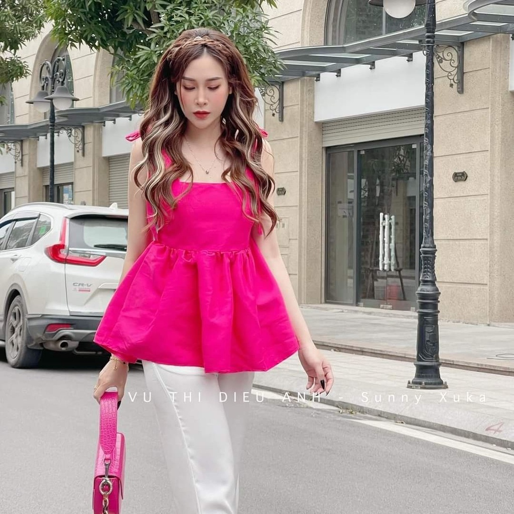 Áo kiểu nữ xếp ly 3 tầng tay bồng tiểu thư bánh bèo nữ tính phong cách Hàn quốc Liaofashion UV73