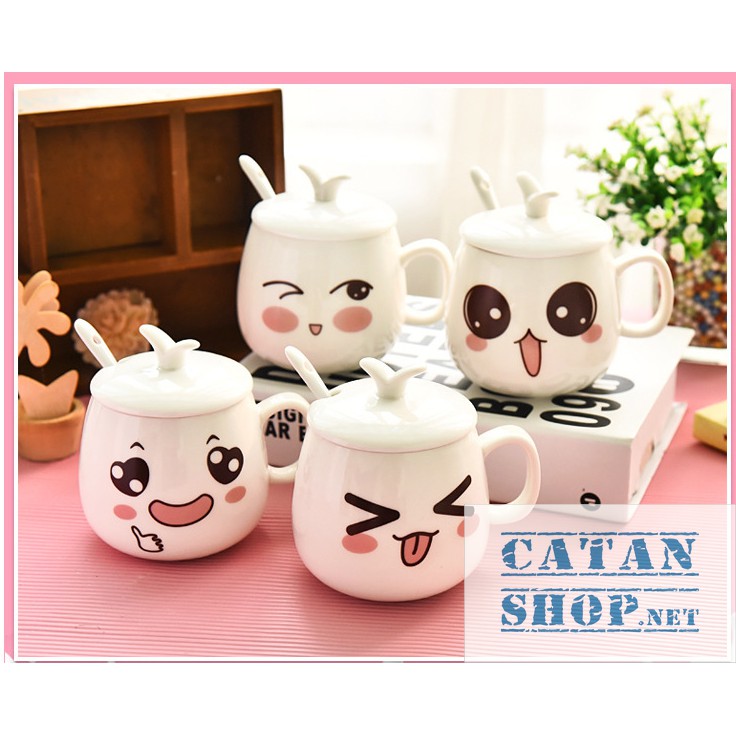 01 Ly cốc sứ có nắp  hình biểu cảm siêu cute  HK062