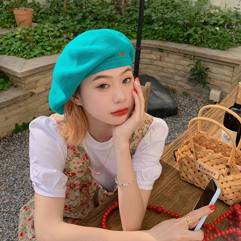 Nón Beret Da Dệt Kim Mỏng Thoáng Khí Phong Cách Nhật Bản Thời Trang Mùa Hè Cho Nữ