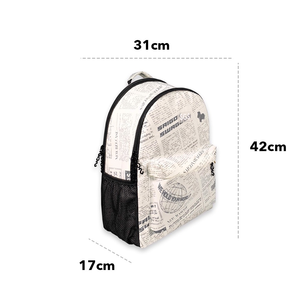 Balo Họa Tiết Báo SAIGON SWAGGER® SGS Journal Backpack-Ngăn Chống Sốc Laptop 15'