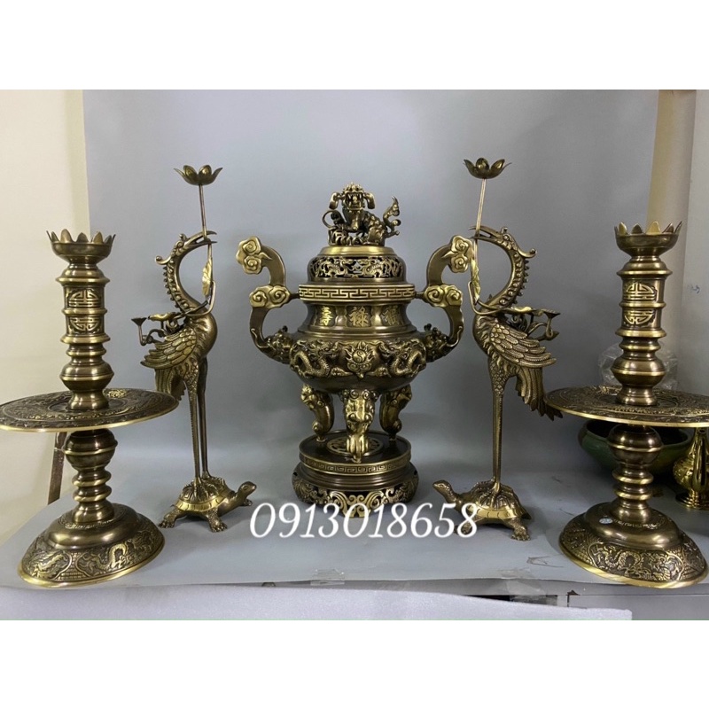 Bộ Đỉnh Lư thờ song Long rồng phượng hàng đúc thủ công sắc nét hàng đẹp số 1