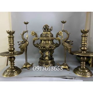 Bộ Đỉnh thờ Lư thờ song Long rồng phượng 60cm hàng đúc thủ công sắc nét hàng đẹp số 1