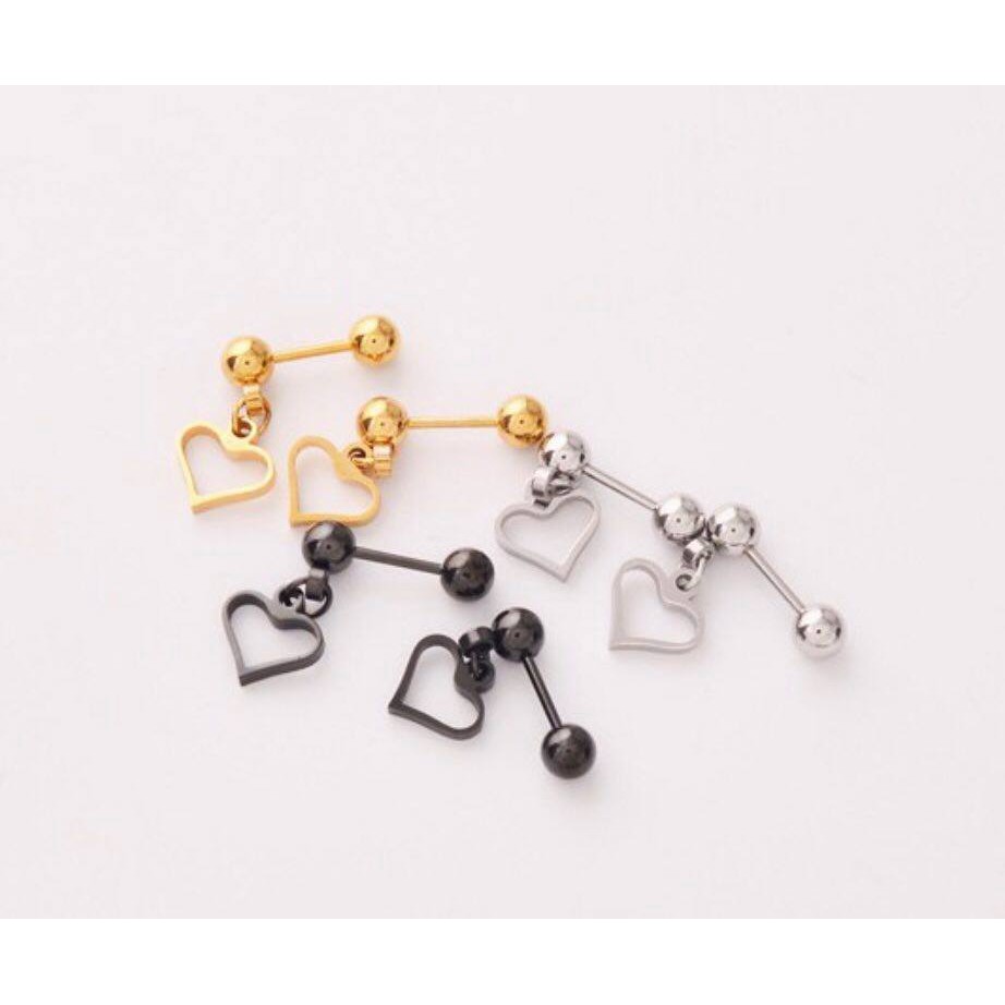 Heart Empty Earring khuyên tai titan trái tim rỗng nhỏ không gỉ không đen không dị ứng nam nữ unisex