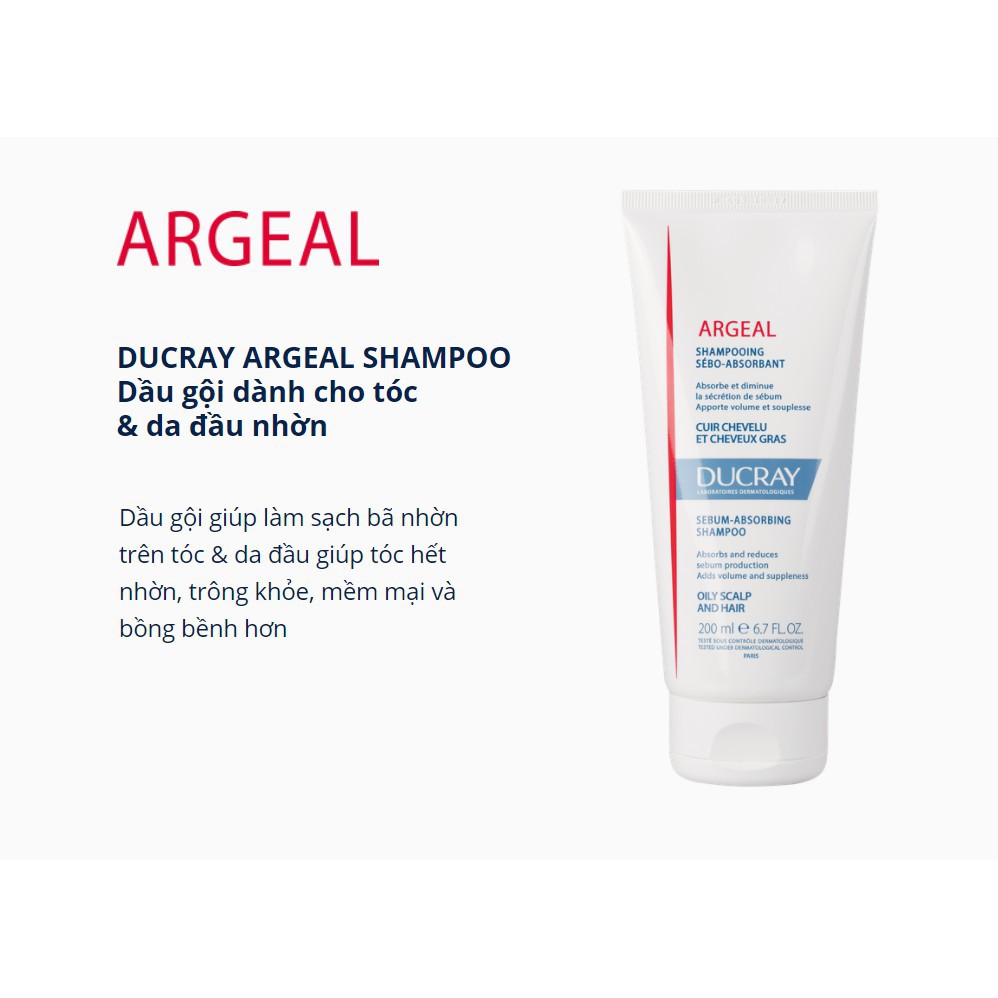 Dầu gội Ducray Argeal Shampoo For Only Hair làm sạch gàu và bã nhờn 200ml