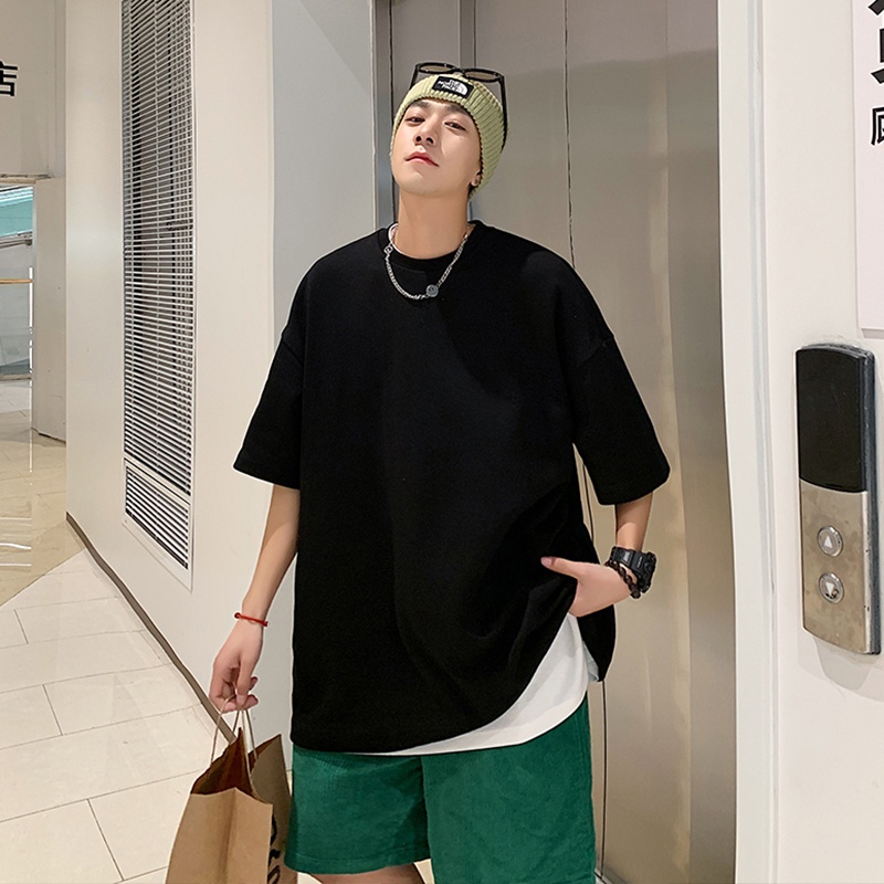 Áo Thun Tay Ngắn Cổ Tròn Dáng Rộng In Họa Tiết Đơn Giản Dễ Phối Đồ Thời Trang Hè Phong Cách Hàn Quốc Cho Nam