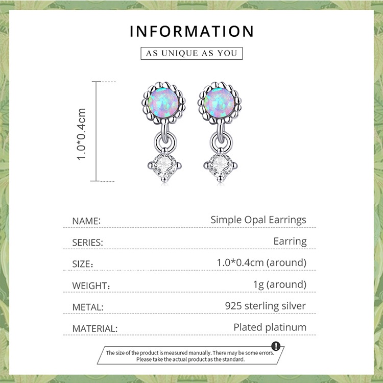 Đôi khuyên tai BAMOER bạc 925 SCE1382 đính đá opal sang trọng cho nữ