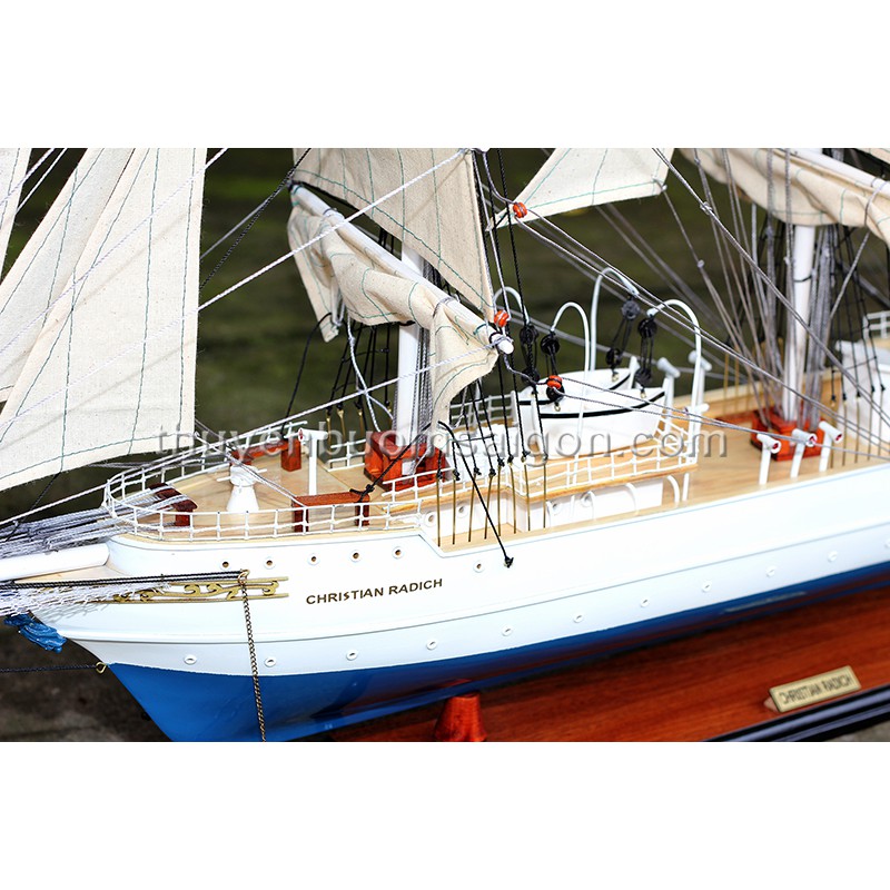 Thuyền gỗ trang trí Christian Radich dài 97cm gỗ tự nhiên, mô hình thuyền buồm phong thủy