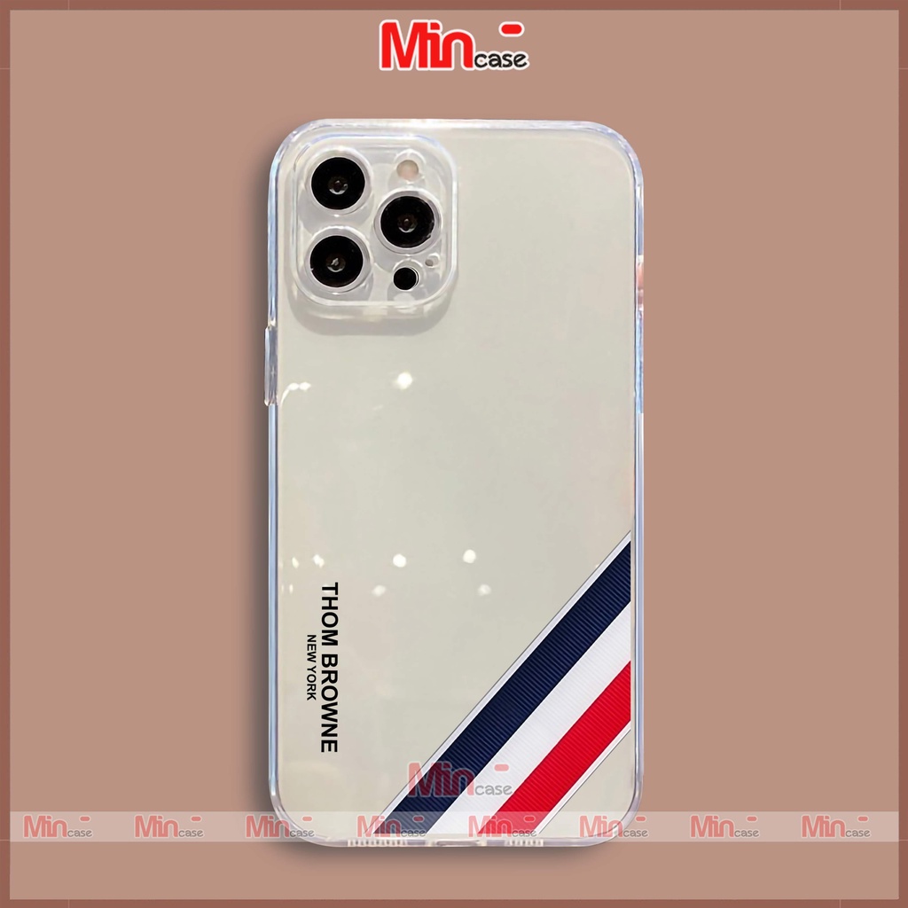 Ốp lưng iPhone Thom Browne chống sốc viền vuông silicon trong suốt cho iphone 6/6s/7/8/X/XS/XR/11/12/13 Pro Plus Max