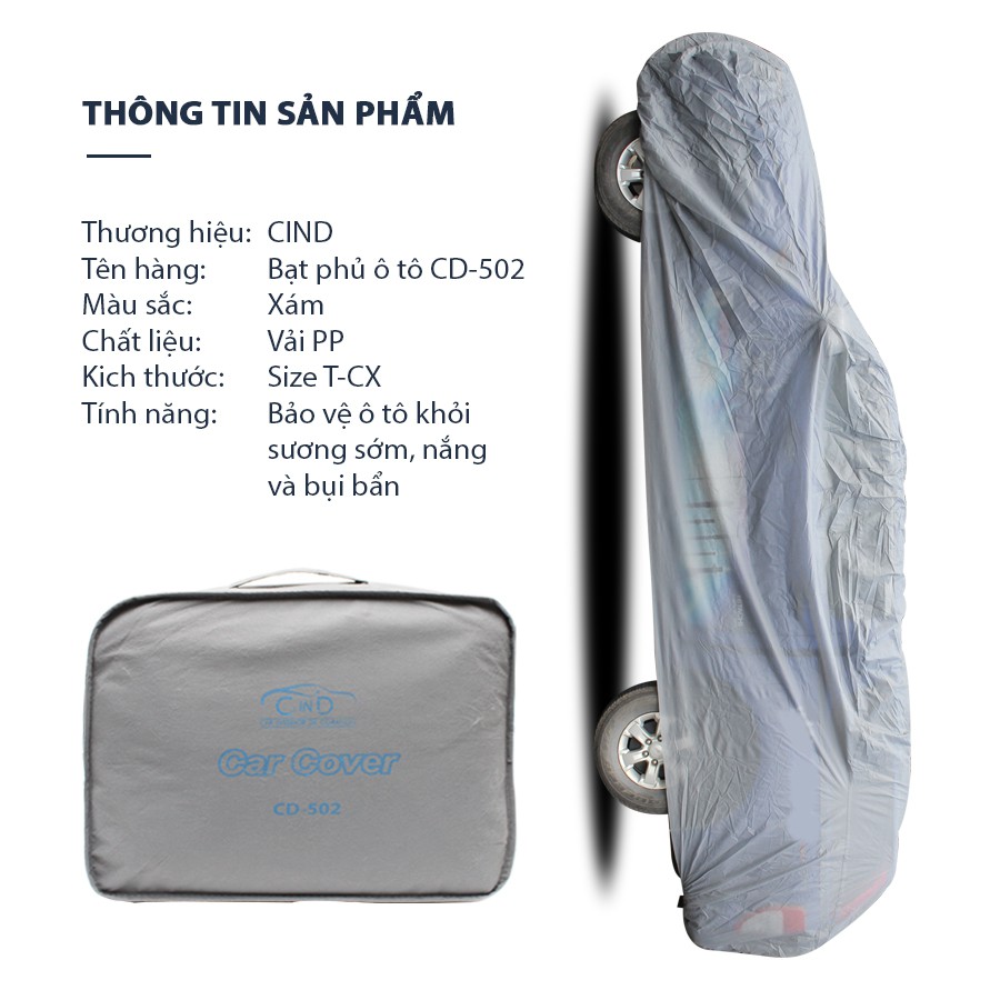 Bạt Phủ Ô Tô CIND CD-502 Bán Tải Size TC-X 1 Lớp Pp