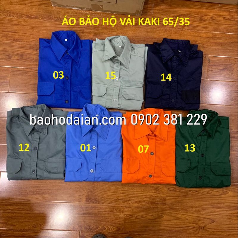Áo công nhân màu xanh đen vải kaki 65/35 thấm hút mồ hôi