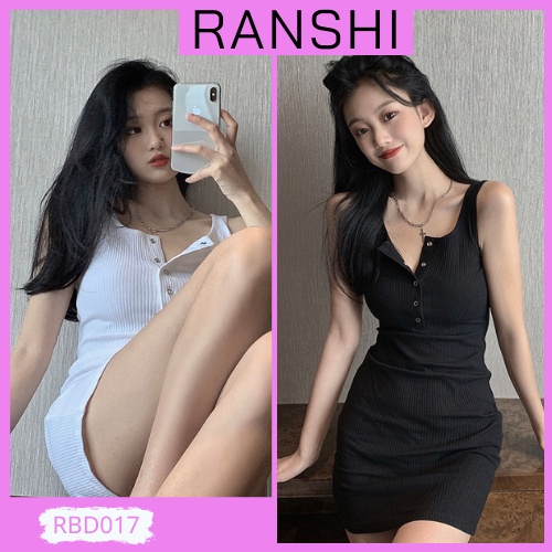 Váy Body Ba Lỗ RANSHI Đầm Sát Nách Phối Cúc Bấm Cá Tính Sexy Tôn Dáng Chất Thun Gân Dày Dặn HÀNG LOẠI 1 - RBD026