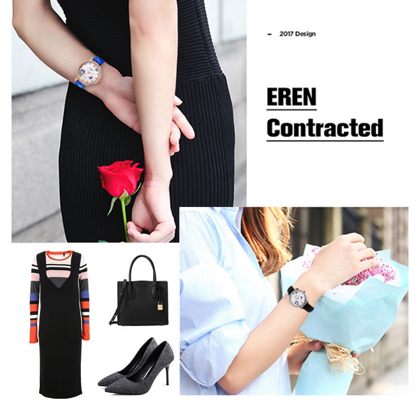 Đồng hồ nữ WLISTH W608 mặt đính đá sang trọng dây da 4 màu thời trang