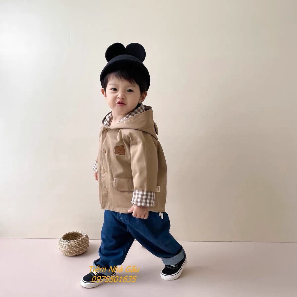 Áo Khoác Liền Mũ Tai Gấu Mặc Được Hai Mặt Phong Cách Hàn Quốc Cho Bé Trai Bé Gái Từ 0-3 tuổi