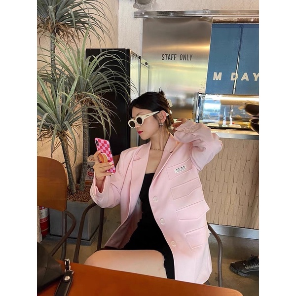Áo khoác blazer nữ Hàn Quốc BORA SHOP màu hồng phấn 3 túi giả order