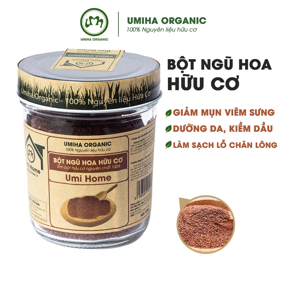 Bột Ngũ Hoa hữu cơ UMIHOME nguyên chấ 135G - Mặt nạ đắp mặt ngừa mụn, dưỡng da trắng mịn, se khít lỗ chân lông