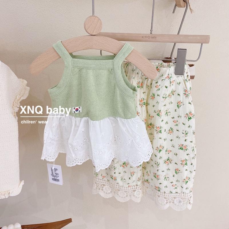 Bộ Áo Hai Dây + Quần Dài Bằng Cotton Dáng Rộng Thoải Mái In Họa Tiết Hoa Dễ Thương Thời Trang Mùa Hè Dành Cho Bé Gái