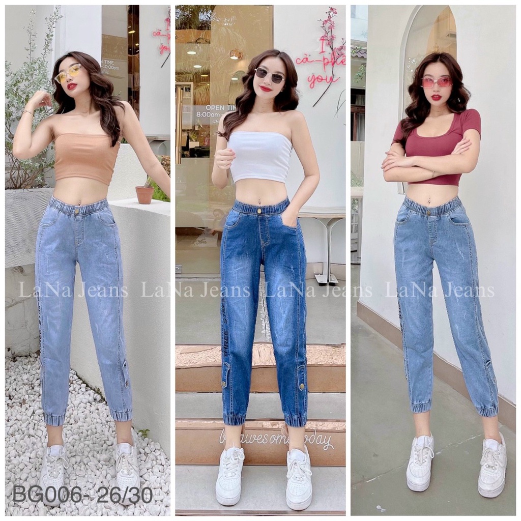 Quần Baggy Jean Nữ Dáng Dài Lưng Thun Vải Co Giãn Ảnh Thật Hàng Xịn
