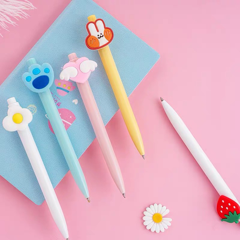 Bút Bi Macaron Bấm Gel Đen Gắn icon Cute Xinh Xắn Dễ Thương