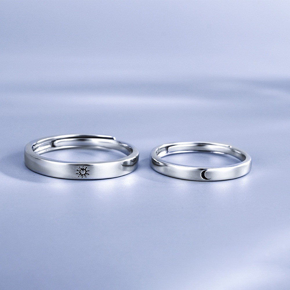 1 Cặp Nhẫn Đeo Ngón Tay Dạng Mở Hình Mặt Trăng / Mặt Trời Đơn Giản Thời Trang Cho Nam Và Nữ