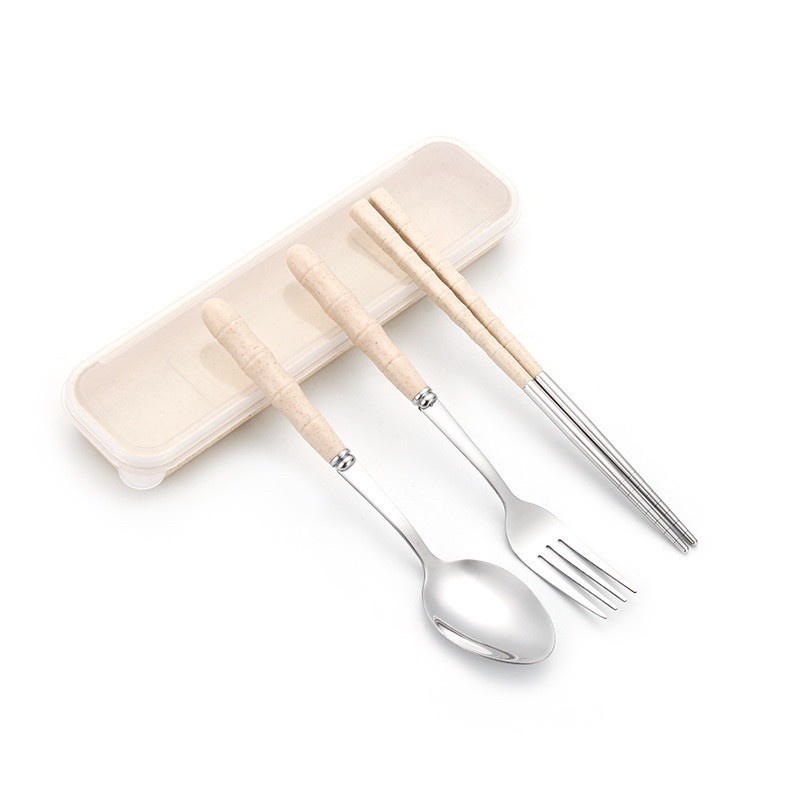 Bộ 3 Món Thìa, Đũa, Dĩa Lúa Mạch Chất Liệu Inox 304 đặc biệt tiện lợi khi mang cơm văn phòng