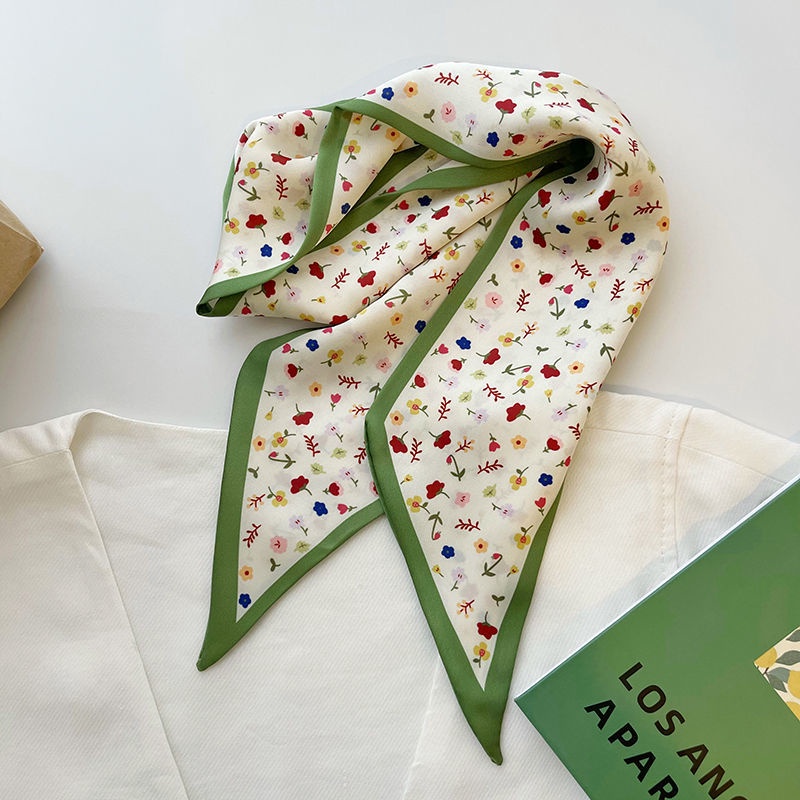 Khăn Quàng Cổ Bằng Lụa Nhỏ Màu Xanh Lá Cây Thời Trang Xuân Hè Phong Cách Hàn Quốc Cho Nữ