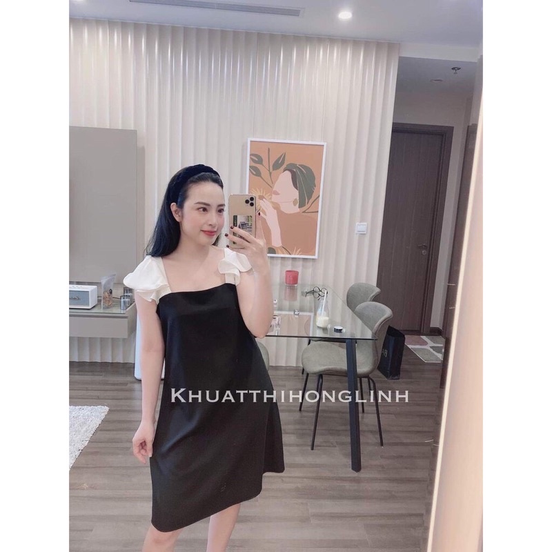 Đầm đen dáng xuông phối tay bèo tiểu thư | BigBuy360 - bigbuy360.vn