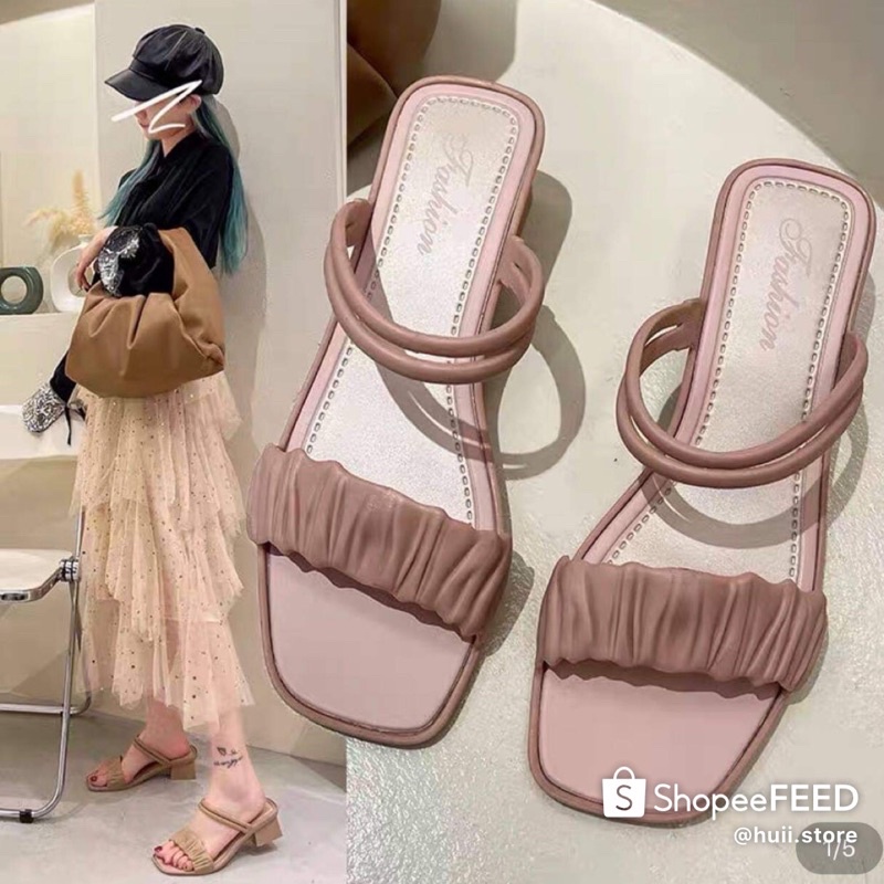 Sandal nữ Huiistore 3 phân phân quai mảnh gót vuông mũi vuông thời trang hàn quốc nhiều màu