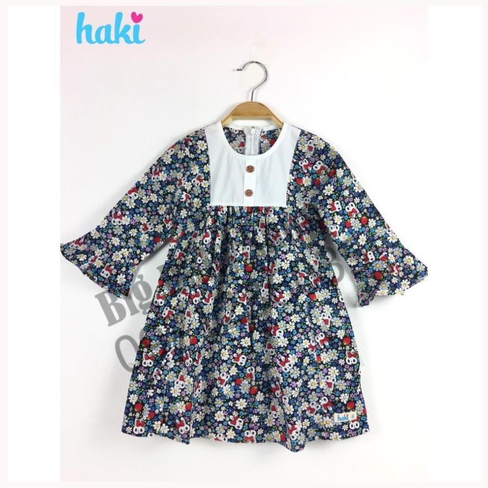 Váy bé gái thô hoa phối ngực tay xòe - Hoa gấu chính hãng HAKI HK490
