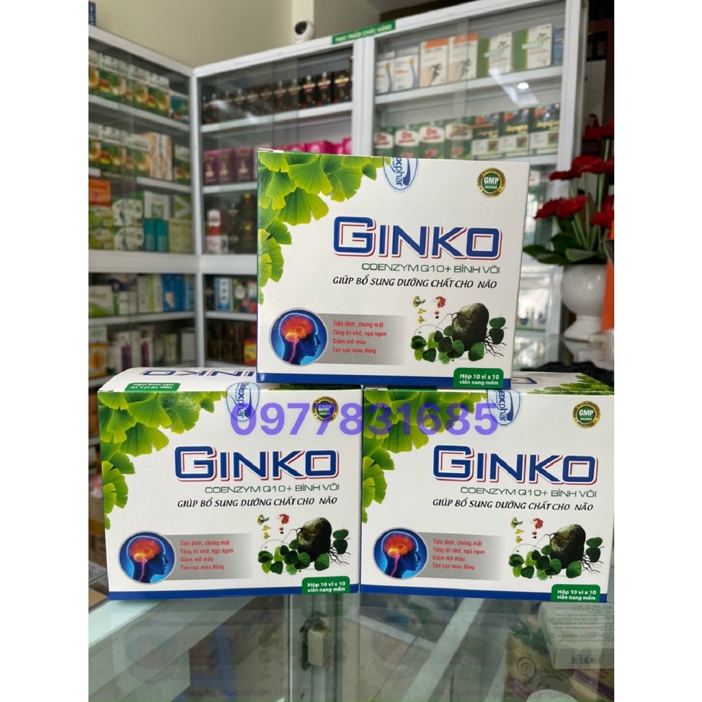 Viên uống bổ não GINKO COENZYM Q10 + BÌNH VÔI  hộp 100 viên