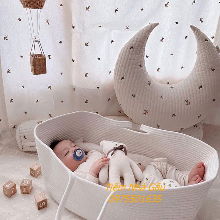 Nôi vải giỏ quai xách cỡ đại cho bé nằm chơi, chụp hình kèm đệm