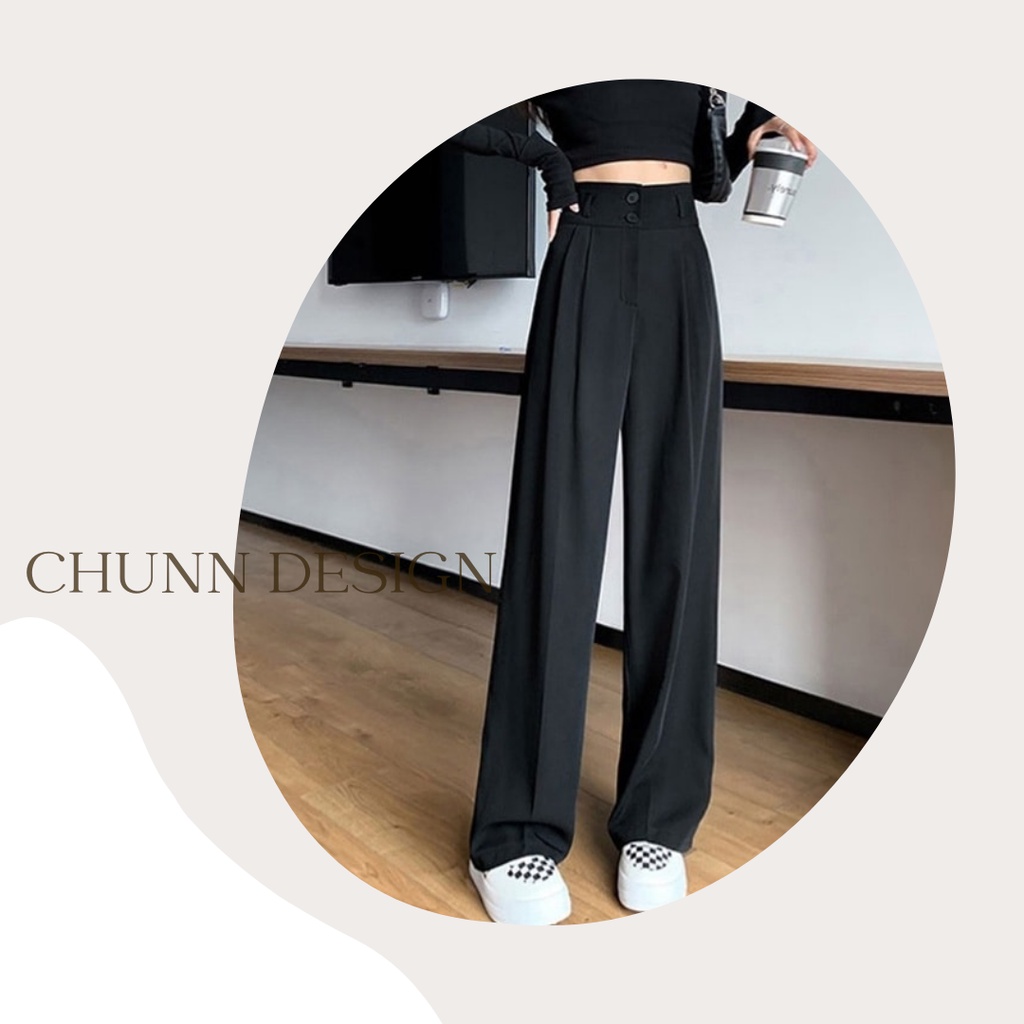 Quần ống rộng lưng cao 2 cúc Q002 Chunn Design