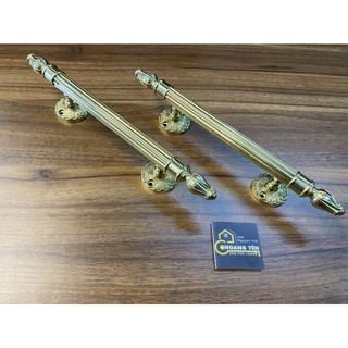 Tay nắm cửa cổng bằng đồng, tay nắm tủ bằng đồng thau họa tiết Hoa sen bóng dài 30cm