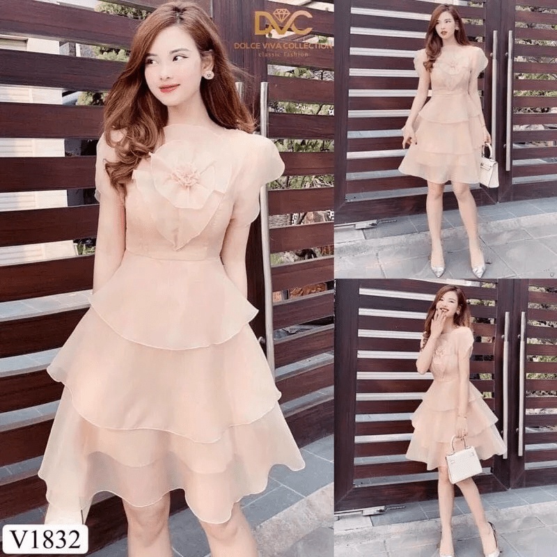 [FREE SHIP] ĐẦM XÒE NỮ ORGANZA PHỐI TẦNG KẾT HOA NGỰC XINH NHƯ CÔNG CHÚA ĐI DỰ TIỆC ĐẸP HẾT NẤC