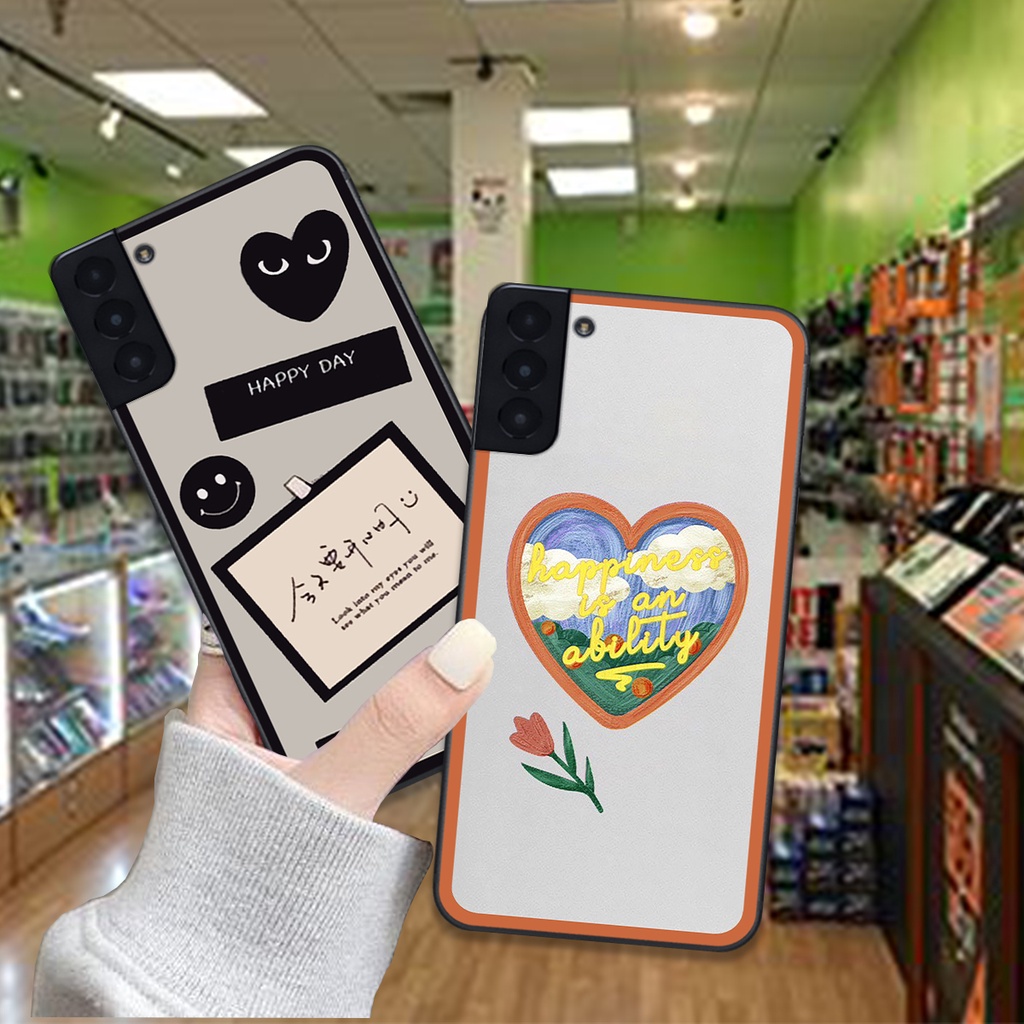 Ốp Samsung S21 / S21 FE / S21 Plus / S21+ in hình trái tim caro đen trắng , hồng cute xinh xắn dễ thương