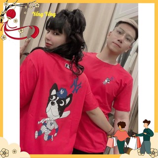 Anu271 - áo phông đôi cún ny đỏ trắng cho nam nữ