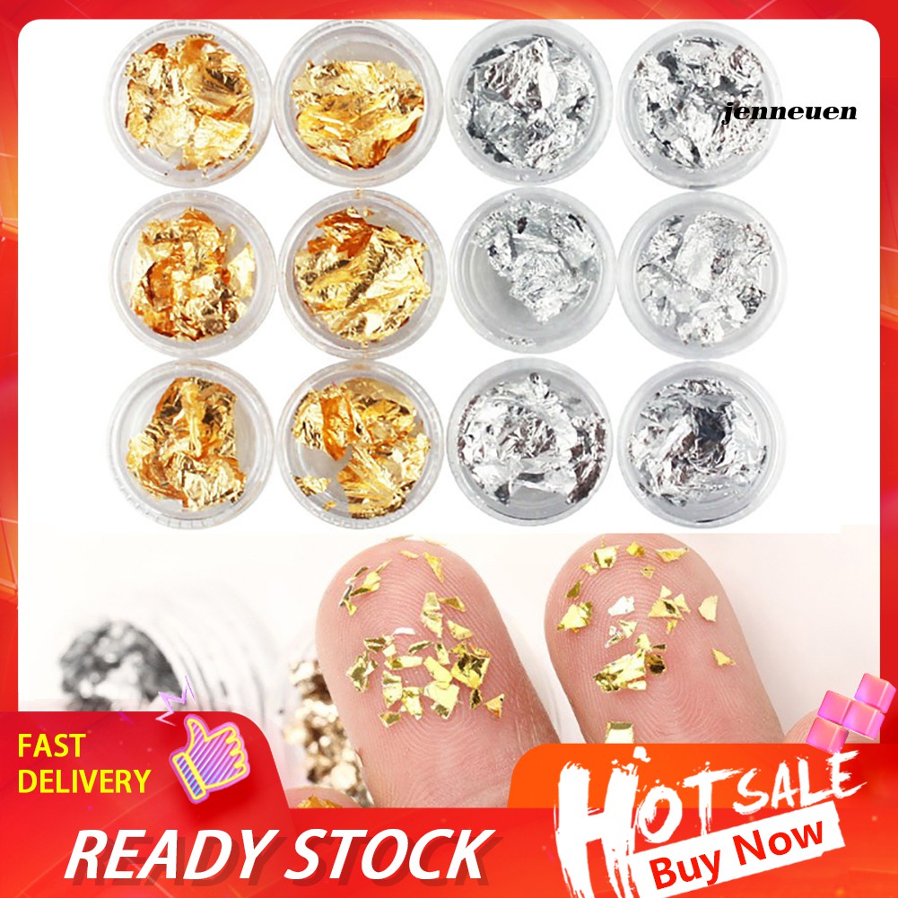 [Hàng mới về] Bộ 12 hộp giấy bạc trang trí móng tay nghệ thuật