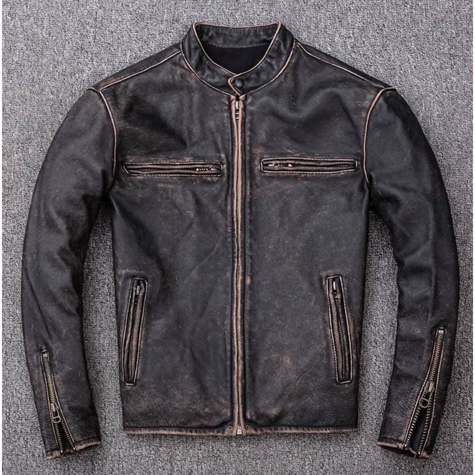 Áo Biker Racer cổ vắt, chất da mài bụi bặm (có kèm video)