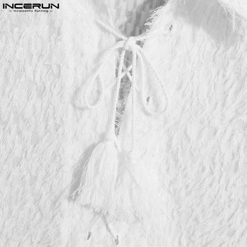 Áo sơ mi INCERUN kiểu baggy trắng tay ngắn chất nhung thời trang dành cho nam giới