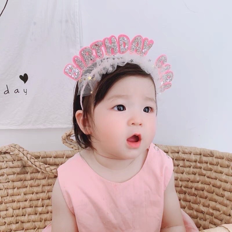 Bờm cài tóc sinh nhật happy birthday lấp lánh công chúa