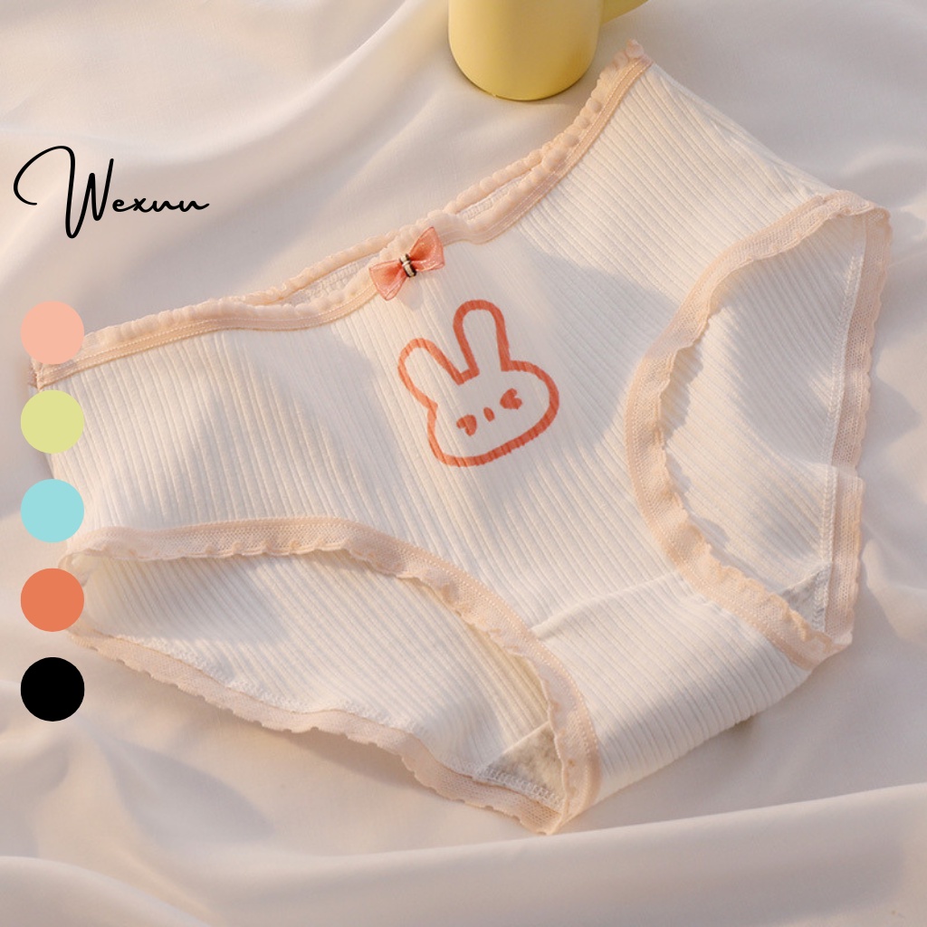 Quần lót nữ họa tiết thỏ dễ thương Wexuu Design, vải cotton gân mềm mịn co dãn kháng khuẩn - QC116