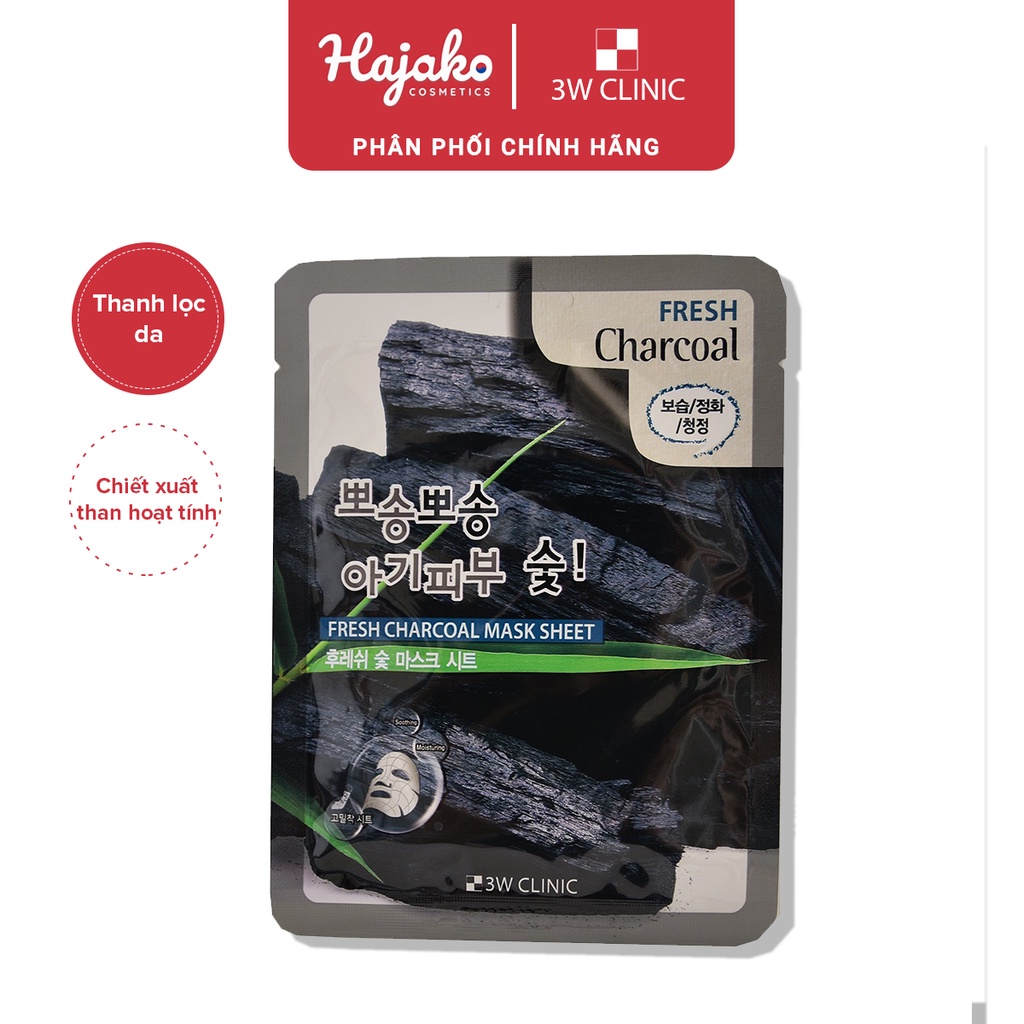 Mặt nạ sạch bã nhờn, ngừa mụn từ than hoạt tính Hàn Quốc 3W Clinic Fresh Charcoal 23ml HAJAKO