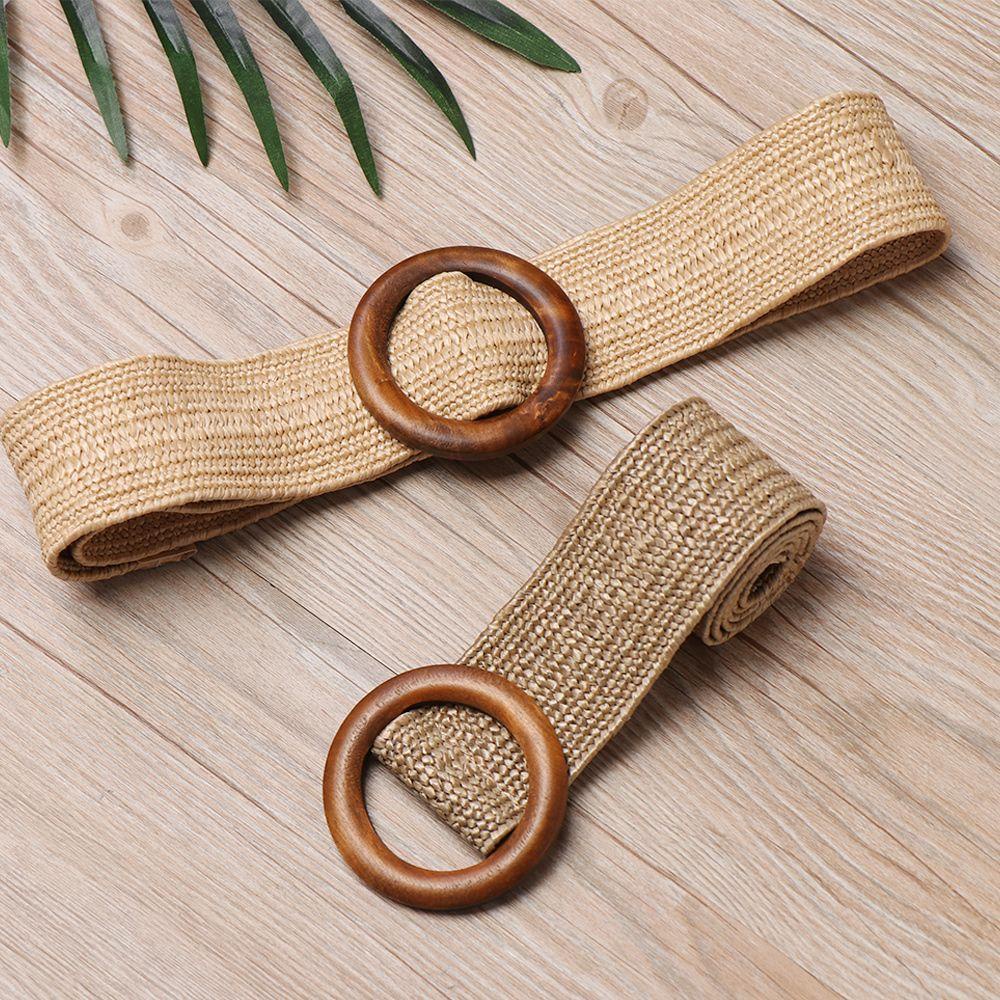 Dây Nịt Bụng Bằng Rơm PP Bản Rộng Khóa Gỗ Tròn Thời Trang KENT1