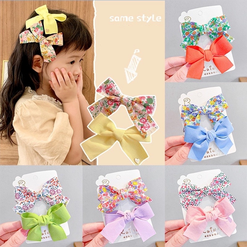 Set 2 Kẹp Tóc Hình Nơ Dễ Thương Phong Cách Hàn Quốc Cho Bé