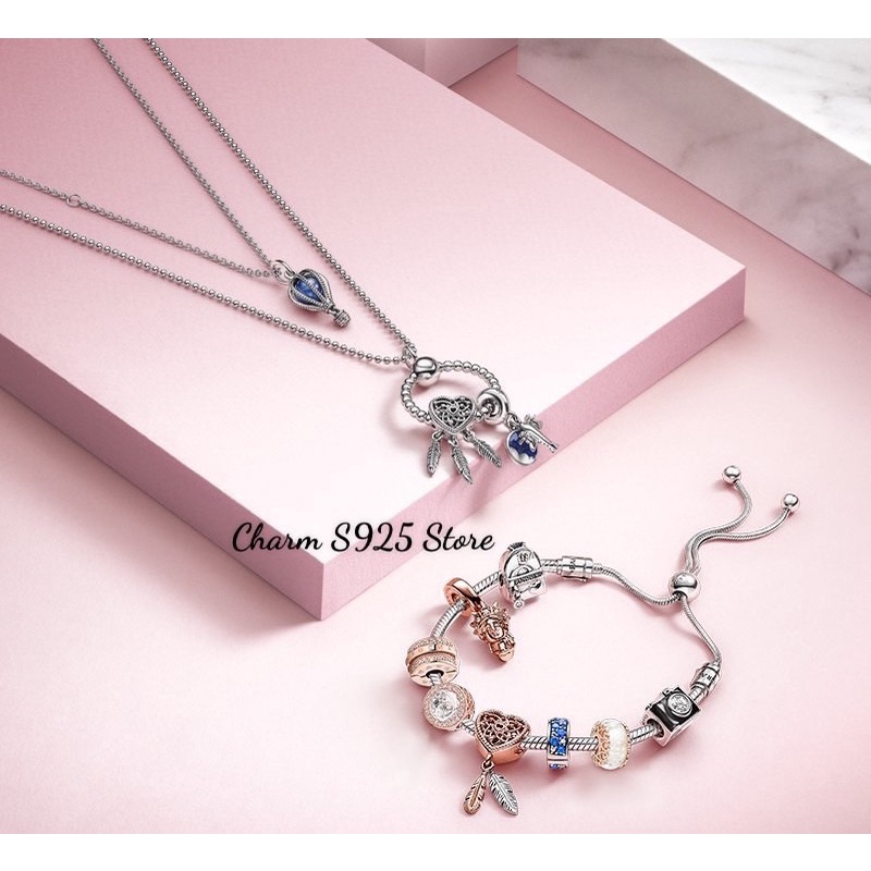 Combo 4 hạt charm pan đá trắng vàng hồng bạc s925 cao cấp