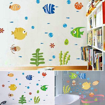 Decal dán tường trang trí phòng cho bé hình con cá nhiều màu sắc dễ gỡ bỏ chất liệu PVC kích thước 24x42cm