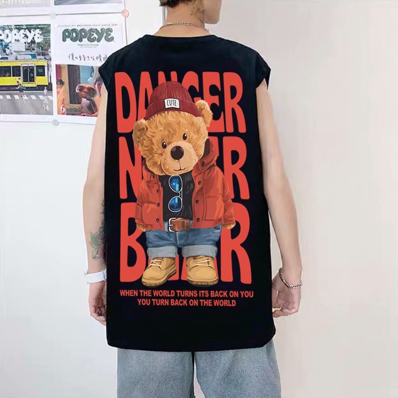 Áo Ba Lỗ Cổ Tròn Dáng Rộng In Hình Gấu Thời Trang Nhật Bản Dành Cho Nam (S-5Xl)