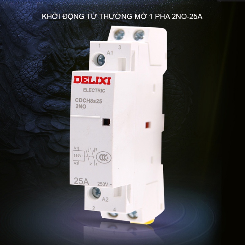 Khởi động từ 1 pha 25A, 2 cổng thường đóng 2NC hoặc 2 cổng thường mở 2NO