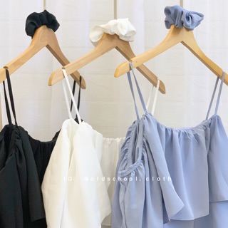 SET ÁO TRỄ VAI KÈM SCRUNCHIES (ảnh thật/video)